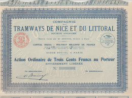 TRAMWAYS De NICE Et Du LITTORAL ACTION 1929 - Chemin De Fer & Tramway