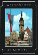 WEIDEN, BAVARIA, ARCHITECTURE, ST. MICHAEL CHURCH, CARS, FLAG, GERMANY, POSTCARD - Weiden I. D. Oberpfalz