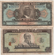 HAITI 2 X 1 Gourde   P200 & P253  1919 & 1989 ( François Duvalier &  François-Dominique Toussaint Louverture ) - Haïti