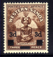 Samoa 1940 KGV1 3d Ovpt On 1 1/2d Brown Samoen Chief Umm SG 199 ( D1085 ) - Samoa