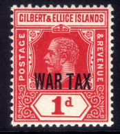 Gilbert & Ellice Isl 1918 KGV 1d Red Umm Ovpt WAR TAX SG 26 ( C452 ) - Gilbert- En Ellice-eilanden (...-1979)