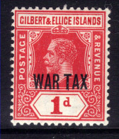 Gilbert & Ellice Isl 1918 KGV 1d Red Umm Ovpt WAR TAX SG 26 ( C319 ) - Isole Gilbert Ed Ellice (...-1979)