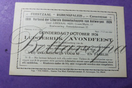 Feestzaal Rubenspaleis Carnotstr Antwerpen Liberaal Liberale Genootschap 1926 Avondfeest Harmonie Liberale Bond Ie Wijk - Tickets D'entrée