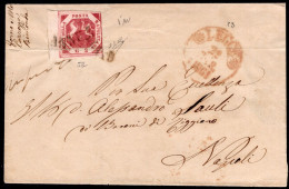 1861 22 MAR 2 GR.LILLA ROSA SASS.5b CON BORDO DI FOGLIO DISCRETI MARGINI SU PIEGO DI LETTERA CON ANNULLO P3 FIRMATO BION - Neapel