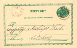 SCHWEDEN 1892 "MALMÖ" K1 U "GÖTEBORG 2 TUR." K2 Klar A. 5 (FEM) Öre Grün GA-Postkarte, Kab.    SWEDEN VILLAGE POSTMARKS - 1885-1911 Oscar II