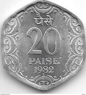 *INDIA 20 PAISA 1982 H  KM 44  Unc Without Mintmark !! - Inde