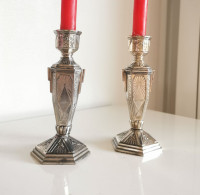 ANTIGUOS CANDELABROS PLATEADOS – ART DECO - Kandelaars, Kandelaars & Kandelaars