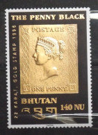 BHOUTAN 1996 - THE PENNY BLACK - ONE PENNY BHUTAN 140 NU - TIMBRE En Partie En OR 22 Karat - Parfait Etat - Bhoutan