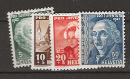 1942 MNH Switzerland Mi 412-15 Postfris** - Unused Stamps