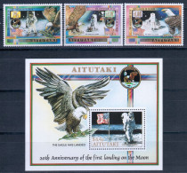 Aitutaki 1964 Mi# 654-656, Block 73 ** MNH - 1st Moon Landing, 20th Anniv. / Space - Oceanía