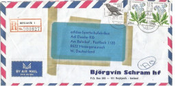 Island Commerce Registered Airmail Cover 26jun1986 To Germany With Flowers 20K Pair + Bird 200ore - Covers & Documents