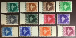 India 1957 Map Definitives Set MNH - Ungebraucht