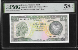 Cyprus  10 POUNDS 1.10.1988 PMG 58EPQ CHOICE AUNC !! - Cipro