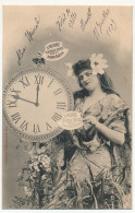 CPA - Fantaisie - Femme Et Horloge - L'heure S'écoule Lentement Pour Les Paresseux ... Phototypie A. Bergeret - Vrouwen