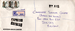 GHANA AFFRANCHISSEMENT COMPOSE SUR LETTRE RECOMMANDEE EXPRESS POUR JERSEY 1992 - Ghana (1957-...)