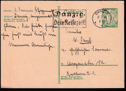 Wappen 10 Pfg. Mit Stempel DANZIG 5 11.7.34 Danzig Dein Reiseziel! - Postal  Stationery