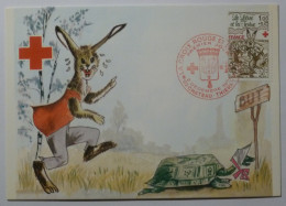 LIEVRE ET TORTUE / FABLE DE LA FONTAINE - Carte Philatélique Croix Rouge 1978 Avec Cachet Chateau Thierry - Märchen, Sagen & Legenden