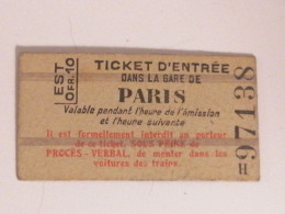 Chemin De Fer De L Est, Ticket D'entrée En Gare - Altri & Non Classificati