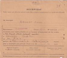 RECEPISSE  VALENCIENNES  1944 N° MATRICULE 5595 SE RENDRE A VANNES AU 10 R.A.A.  POUR EXERCICES DE 21 JOURS - Documenti