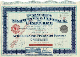 - Titre De 1928 - Transports Maritimes & Fluviaux De L'Indochine  - Ancienne Maison F. Sauvage - - Azië