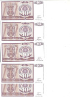 BOSNIE HERZEGOVINE 10 DINARA 1992 UNC P 133 ( 5 Billets ) - Bosnie-Herzegovine