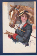 CPA Cheval + Femme Woman écrite Illustrateur Italien 4067-1 - Horses