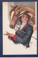 CPA Cheval + Femme Woman écrite Illustrateur Italien 4067-1 - Caballos