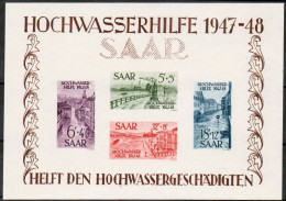 SAARLAND, SARRE, 1948, Block 1 , HOCHWASSERHILFE MIT MINIMALEN HAFTSPUREN , UNGEBRAUCHT - Blocks & Sheetlets