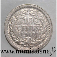 PAYS BAS - KM 145 - 10 CENTS 1917 - WILHELMINA - TTB - Other & Unclassified