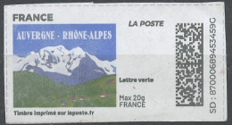 France - Frankreich Timbre Personnalisé Y&T N°MTEL LV20-118a - Michel N°BS(?) (o) - Auvergne-Rhône-Alpes - Printable Stamps (Montimbrenligne)