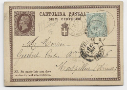 ITALIA ENTIER CARTOLINA POSTALE DIECI CENT + 5C PORT MAURICE 1877 TO FRANCE - Interi Postali