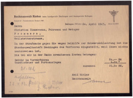 Dt- Reich (023654) Balingen RA Rieker In Strafsache Beihilfe Zur Schwarzschlachtung 1943 - Altri & Non Classificati