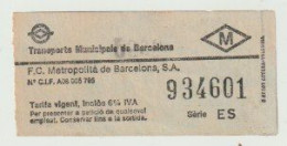 Carte D'entrée-toegangskaart-ticket: Transports Municipals De Barcelona (E) Serie: ES - Europa