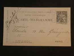 DI 12 FRANCE BELLE  LETTRE  TELEGRAMME   1895  A PARIS     + +++AFF. INTERESSANT+++ - Telegraaf-en Telefoonzegels