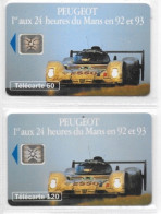 Sport Automobile - Peugeot 1er Aux 24 Heures Du Mans 92 Et 93 - Lot De 2 Télécartes 50 Et 120 - Collection 1 - Sport