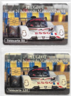 Sport Automobile - Peugeot 1er Aux 24 Heures Du Mans 92 Et 93 - Lot De 2 Télécartes 50 Et 120 - Collection 1 - Sport