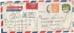 Sri Lanka Registered Airmail Express Cover Mt.Lavinia 11sep1991 To Suisse With 2 Stamps X Rate 8.50 - Sri Lanka (Ceylan) (1948-...)