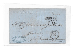 ITALY ITALIA - 1859 SARDINIA FORWARDED LETTER BRIEF LETTRE TO SPAIN - Sardinia