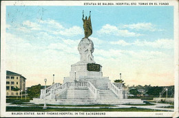 PANAMA - ESTATUA DE BALBOA - HOSPITAL STO TOMAS EN EL FONDO - ED. MADURO - MAILED 1932 (17768) - Panama