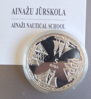 Latvia Silver 5 Euro 2014. Ainazu Nautical School. Ships. COA. PROOF. Cheapest On Delcampe. - Letonia