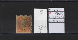 PRIX FIXE Obl 187 YT 216K MIC US433 SCOT US441 GIB  Benjamin Franklin  1912 1915 58/06 Dentelé 3 Cotés - Perforés