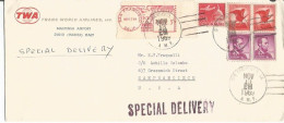 USA TWA Sp.Delivery AirMailCV S.Francisco 13nov1969 To Italy With C.28 (5stamps)+ Red Meter C.23 - Storia Postale