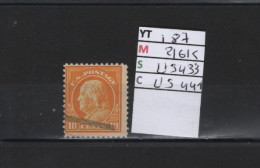 PRIX FIXE Obl 187 YT 216K MIC US433 SCOT US441 GIB  Benjamin Franklin  1912 1915 58/06 Dentelé 3 Cotés - Used Stamps