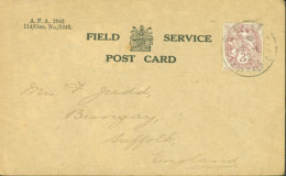 Guerre 14 Formulaire Pré écrit En Anglais Pr Militaire Field Service Post Card YT 108 Blanc CAD Pas De Calais 26 1 1916 - Guerra Del 1914-18