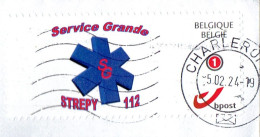 Timbre Personnalisé Ambulance Service Grande Strépy 112 (La Louvière) Seul Sur Lettre Du 5/2/2024 - Lettres & Documents