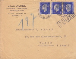 Lettre En Exprès Obl. Marseille Le 29/11/45 Sur 4f X 3 Dulac N° 695 (tarif Du 1° Mars 45) + Pneumatique - 1944-45 Marianna Di Dulac