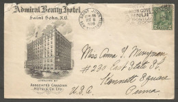 1930 Admiral Beatty Hotel Illustrated Advertising Cover 2c Slogan Saint John NB New Brunswick - Storia Postale