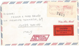 USA  Special Delivery Express AirmailCV Cupertino 3aug1981 X Italy  With Red Meter Label 2.50 USD Simple  Franking - Cartas & Documentos