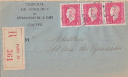 Lettre Recommandée Du Tribunal De Commerce Obl. Paris 32 Le 15/11/44 Sur 1f50 Dulac N° 691 X 3 (tarif Du 5/1/42) - 1944-45 Marianne Of Dulac