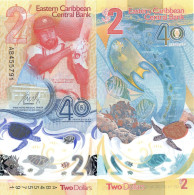 EAST CARRIBEAN 2 Dollars 2023/2024 UNC, P-47 Polymer Commemorative - Caraibi Orientale